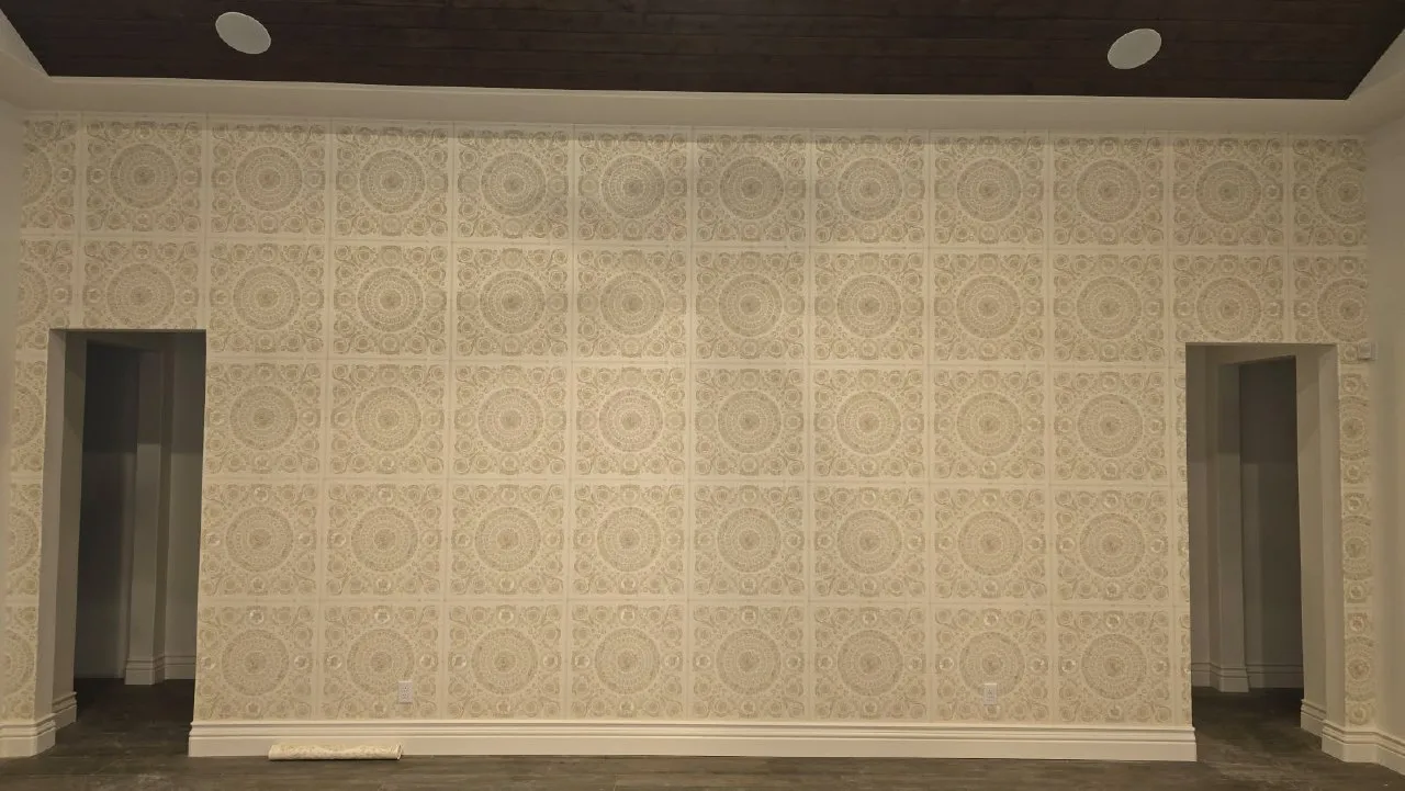 Residential wallpaper installation in a modern living room in Downtown San Antonio